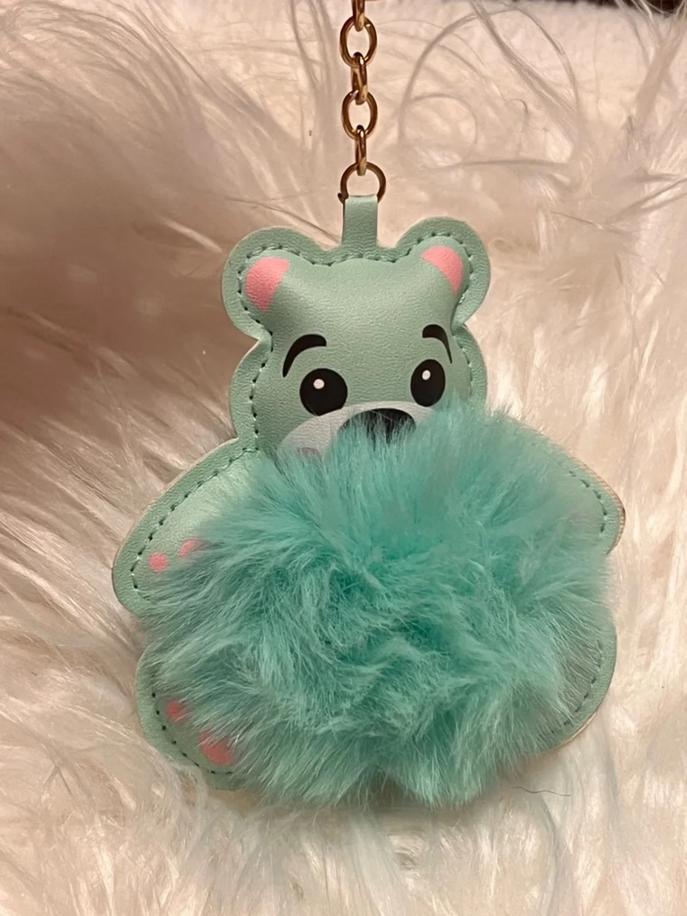 Mint Plush Bear Pom Keychain  or bag charm